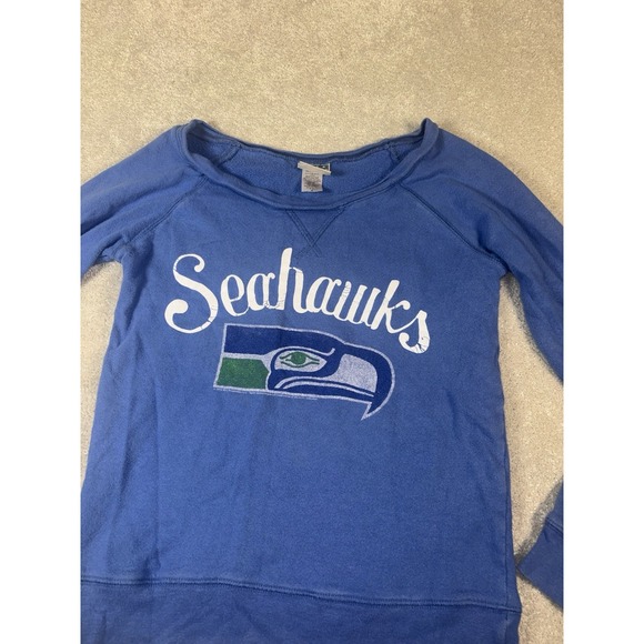 SEATTLE SEAHAWKS Blue Wide-Neck RETRO NFL FOOTBALL SWEATSHIRT Team Fan Women's S - Picture 2 of 7